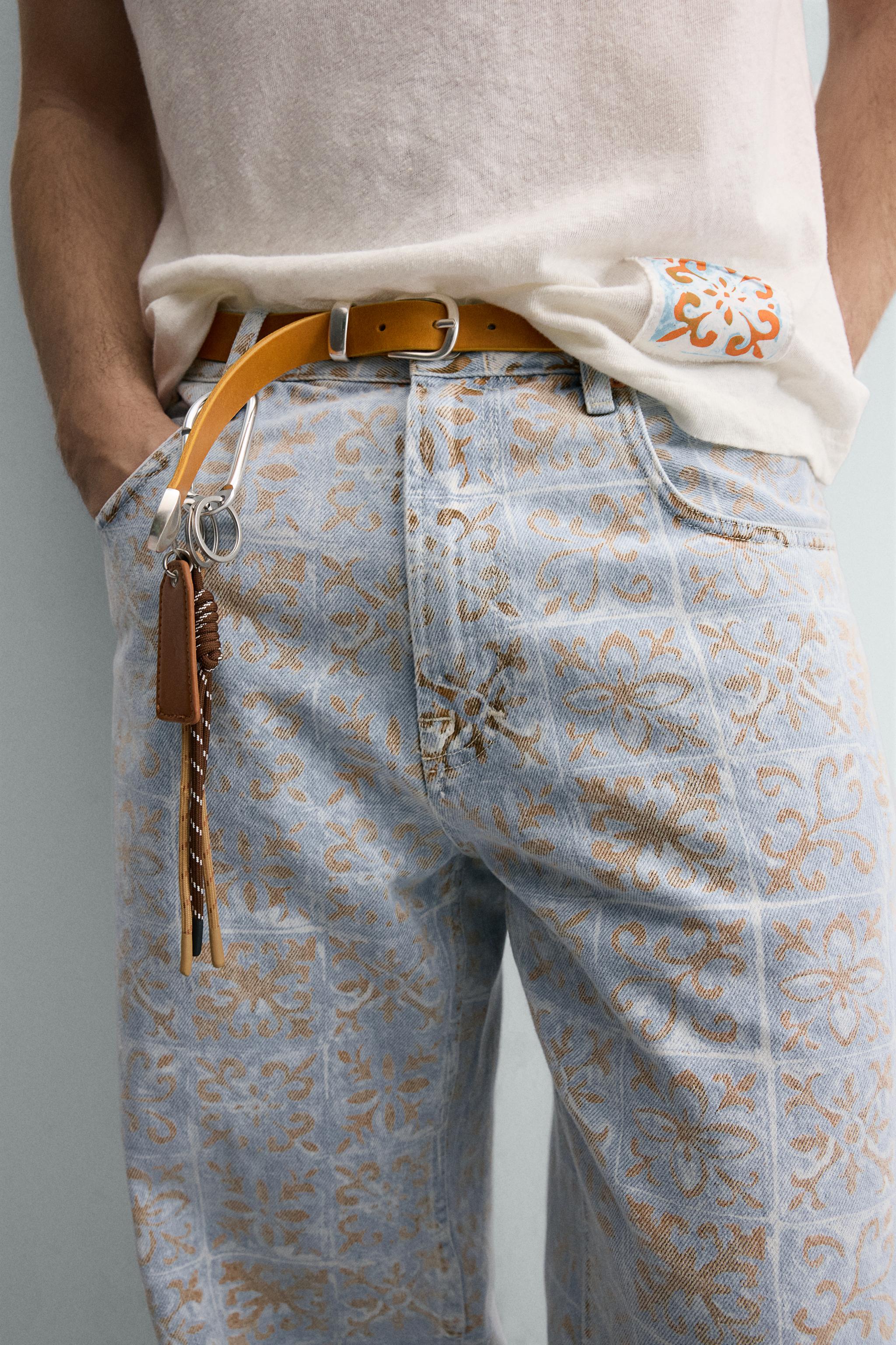 RELAXED FIT GEOMETRIC PRINT JEANS
